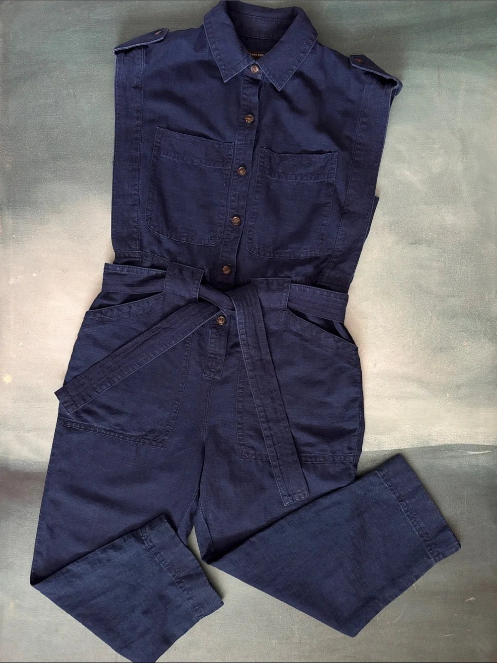Banana Republic Sleeveless Utility Jumpsuit Linen Cotton Indigo Blue - Picture 4 of 12